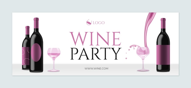 Realistic wine party facebook cover template