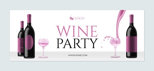 Реалистичный шаблон обложки facebook для винной вечеринки