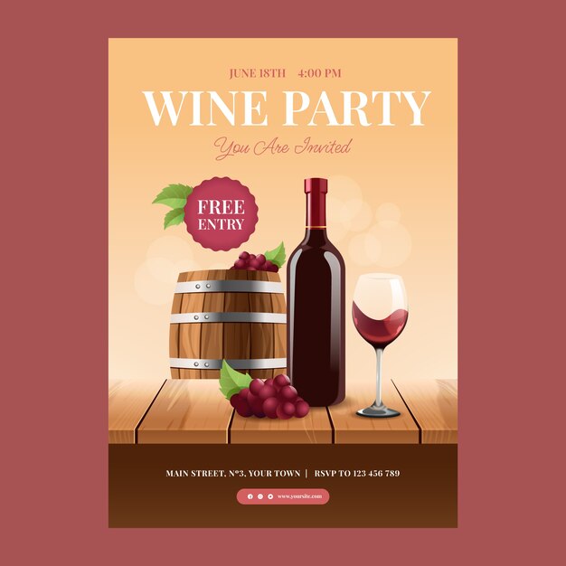 Realistic wine party invitation template