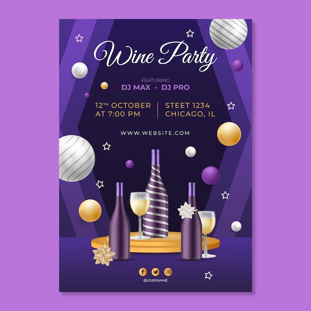 Realistic wine party invitation template