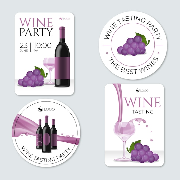 Free vector realistic wine party labels template