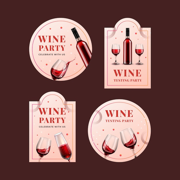 Free vector realistic wine party labels template