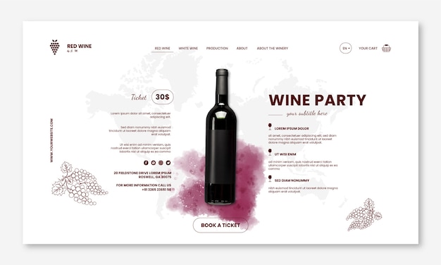 Бесплатное векторное изображение Реалистичная целевая страница винной вечеринки