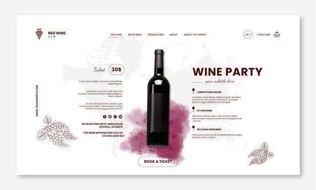 Realistic wine party landing page