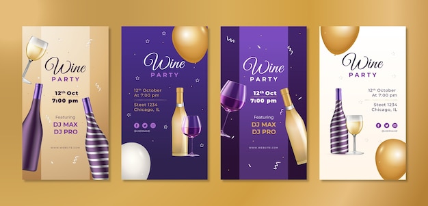 Realistic wine party with balloons instagram stories