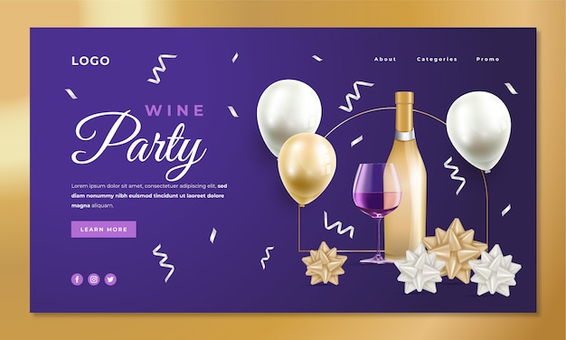 Free vector realistic wine party with balloons landing page