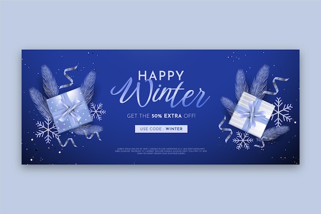 Realistic winter horizontal banner