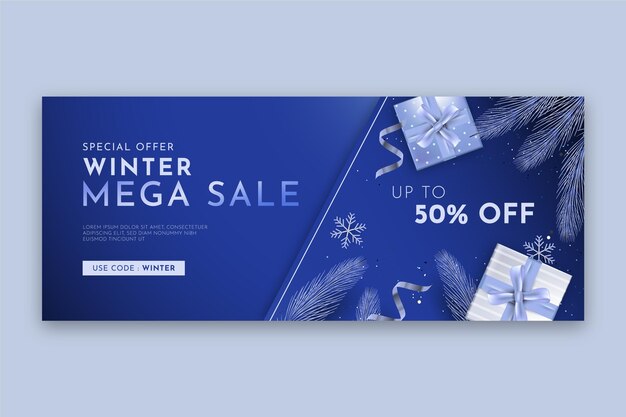 Realistic winter horizontal banner