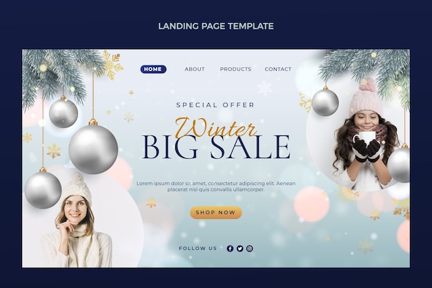 Realistic winter landing page template