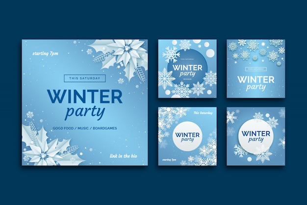 Free vector realistic winter party instagram posts