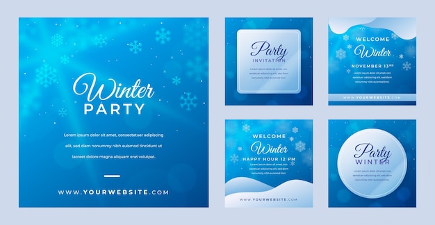 Free vector realistic winter party instagram posts