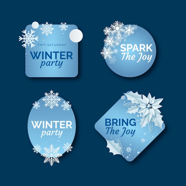 Realistic winter party labels