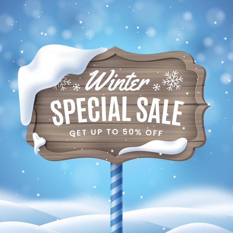 Free Vector realistic winter sale ad on sign