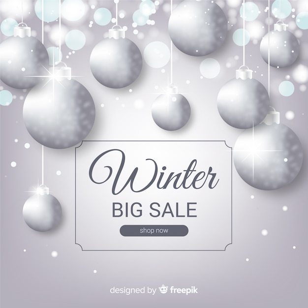 Realistic winter sale background