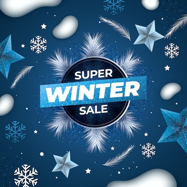 Realistic winter sale banner illustration