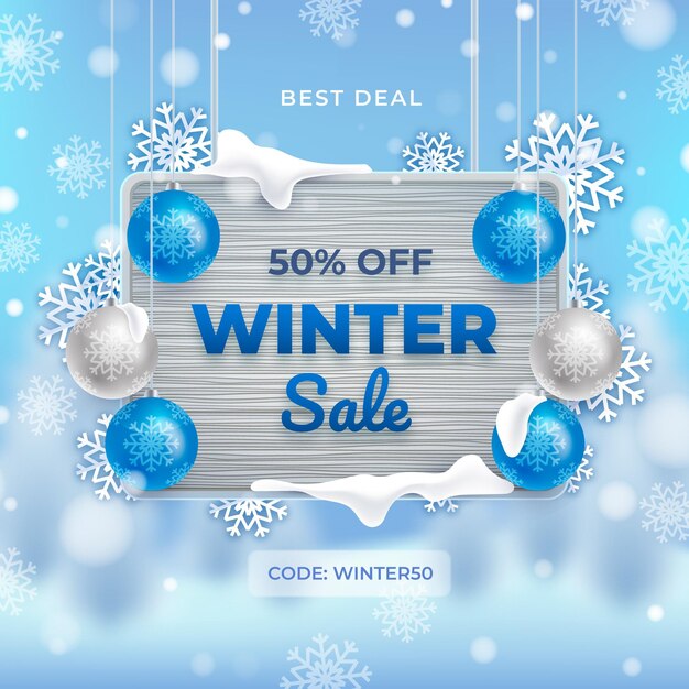Realistic winter sale banner illustration