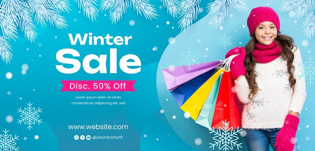 Realistic winter sale banner template