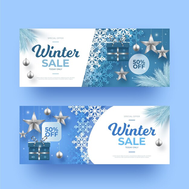 Realistic winter sale banners collection