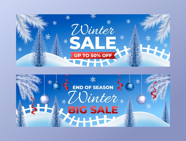 Free vector realistic winter sale banners set