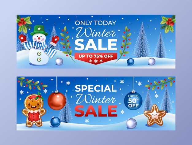 Realistic winter sale banners set