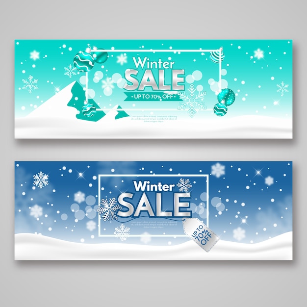 Бесплатное векторное изображение Реалистичная зимняя распродажа баннеров шаблон