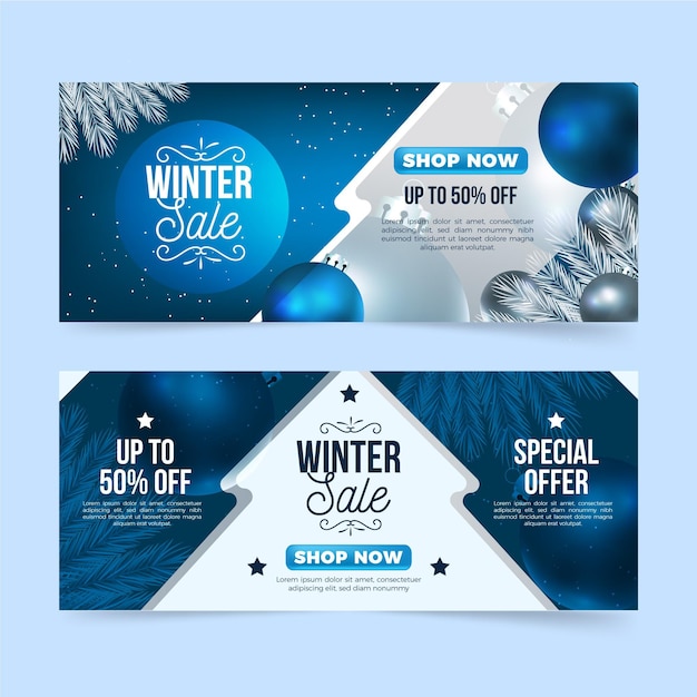 Бесплатное векторное изображение Реалистичные зимние продажи баннеров шаблон