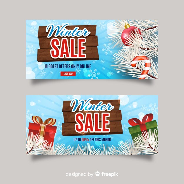 Realistic winter sale banners