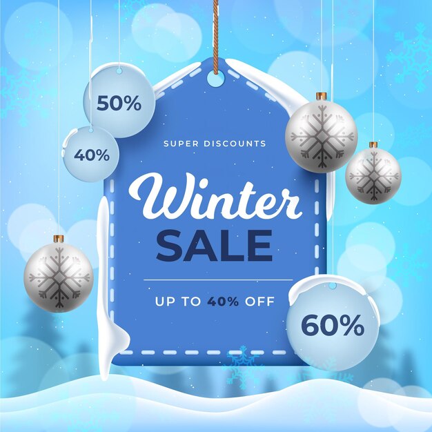 Realistic winter sale and christmas balls