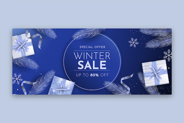 Realistic winter sale horizontal banner