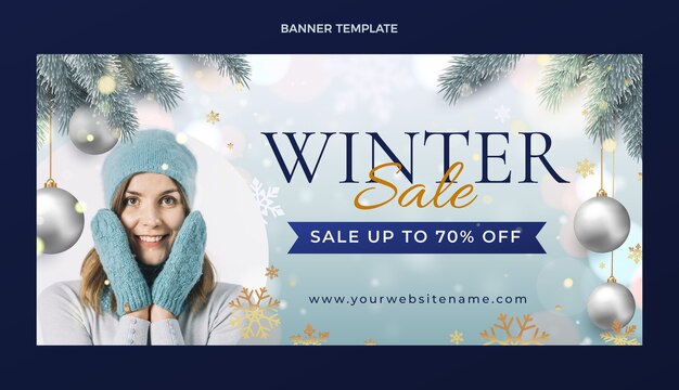 realistic winter sale horizontal banner