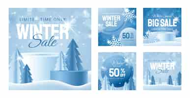 Free vector realistic winter sale instagram posts collection