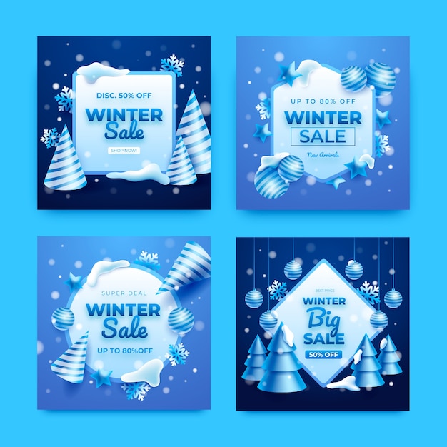 Free vector realistic winter sale instagram posts collection