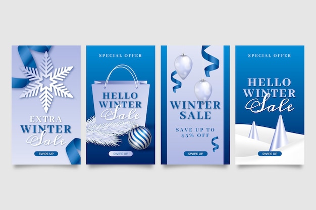 Free vector realistic winter sale instagram stories collection