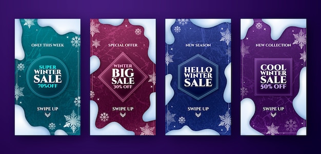 Free vector realistic winter sale instagram stories collection