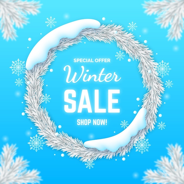 Free vector realistic winter sale promo with snowflakes