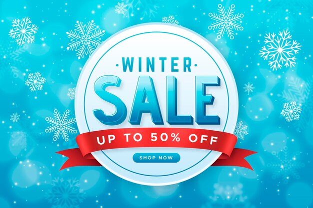 Realistic winter sale with snowflakes