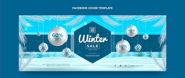 Free vector realistic winter social media cover template