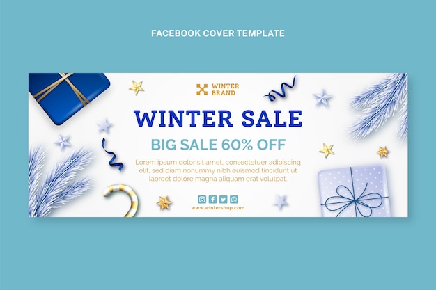 Realistic winter social media cover template