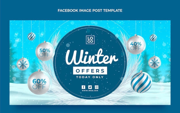 Free vector realistic winter social media post template