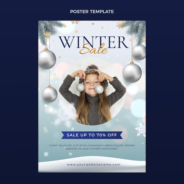 Realistic winter vertical poster template