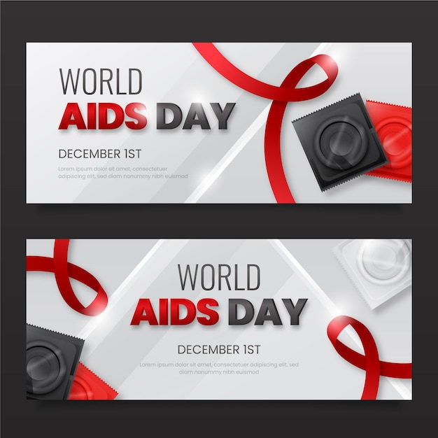 Realistic world aids day horizontal banners set