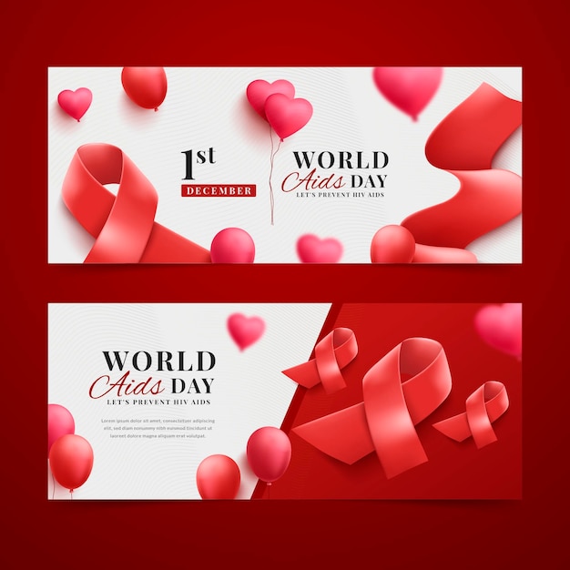 Free vector realistic world aids day horizontal banners set