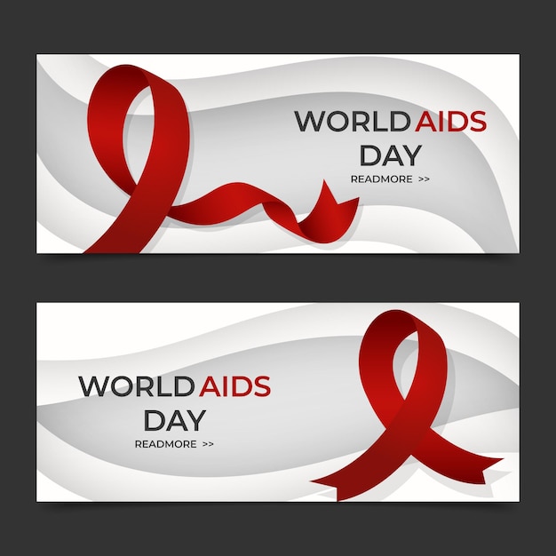 Realistic world aids day horizontal banners set