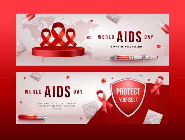 Реалистичный набор горизонтальных баннеров всемирного дня борьбы со СПИДом
