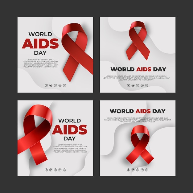 無料ベクター 現実的な世界エイズデーのinstagramの投稿コレクション