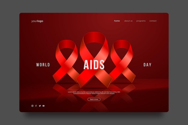 Vettore gratuito modello di pagina di destinazione della giornata mondiale dell'aids realistico