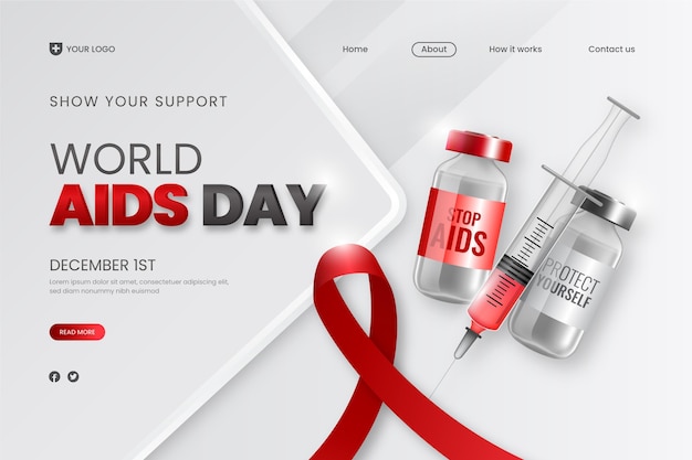 Realistic world aids day landing page template