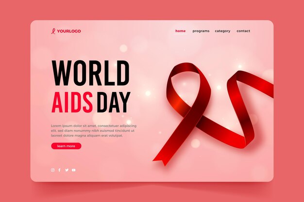 Realistic world aids day landing page template