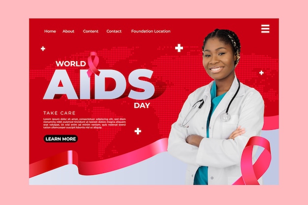 Vettore gratuito modello di pagina di destinazione della giornata mondiale dell'aids realistico