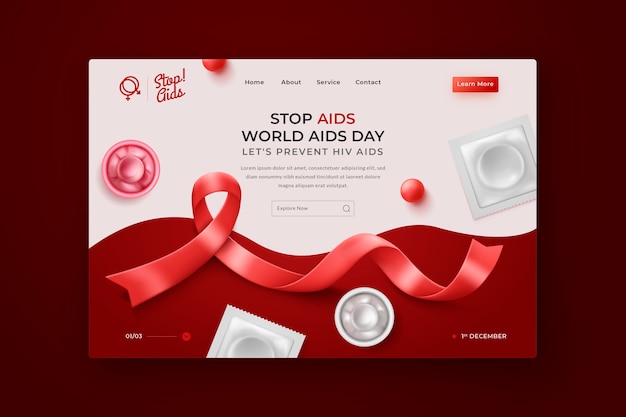 Free vector realistic world aids day landing page template